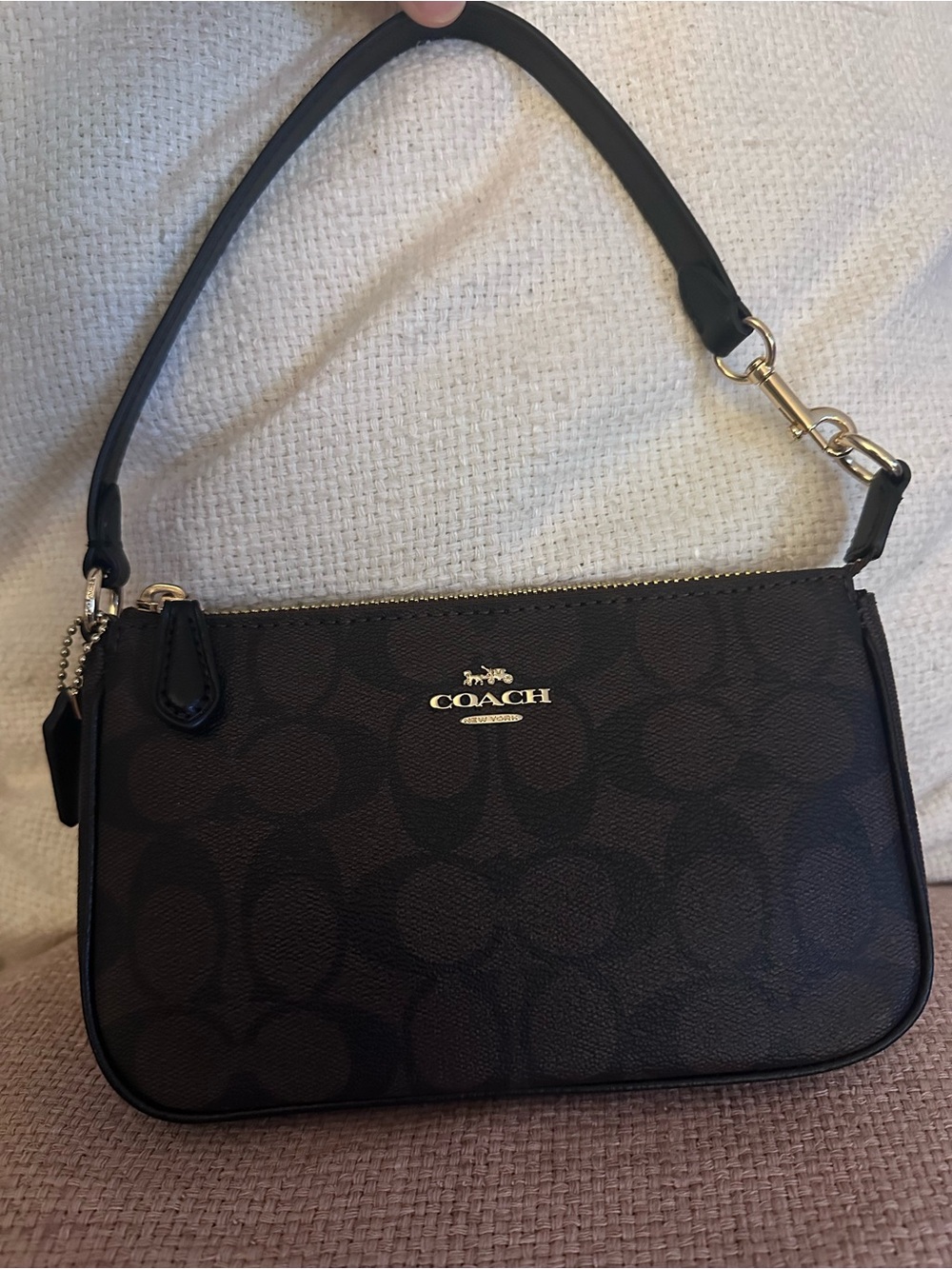 NWOT Coach Signature Brown Black Large Wristlet Clutch Gold Hardware - Picture 2 of 10